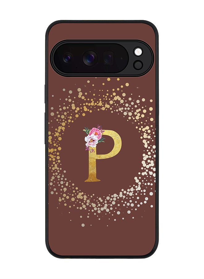 For Google Pixel 10 Pro XL Case,Slim fit Camera Protection, Shockproof Thin Phone cover  - Custom Monogram Floral - P  (Brown )